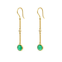 2.15&nbsp;Ct.Tw.Total Carat Weight Emerald and Natural Diamond Bezel Earrings, 14K Yellow Gold Image