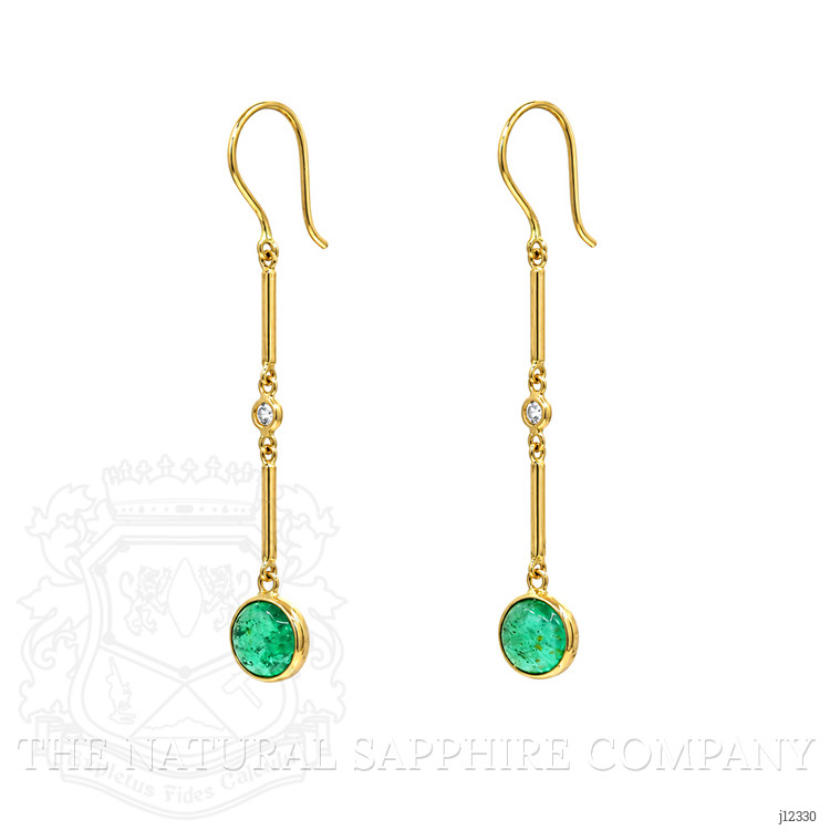 2.15 Ct.Tw. Emerald and Natural Diamond Bezel Earrings, 14K Yellow Gold