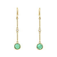 2.15 Ct.Tw.Total Carat Weight Emerald and Natural Diamond Bezel Earrings, 14K Yellow Gold Image