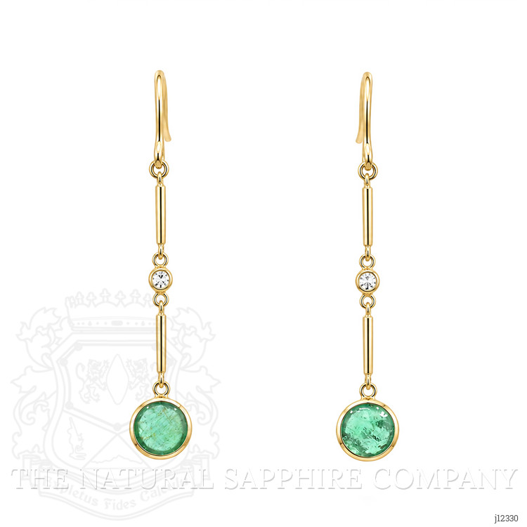 2.15 Ct.Tw. Emerald and Natural Diamond Bezel Earrings, 14K Yellow Gold