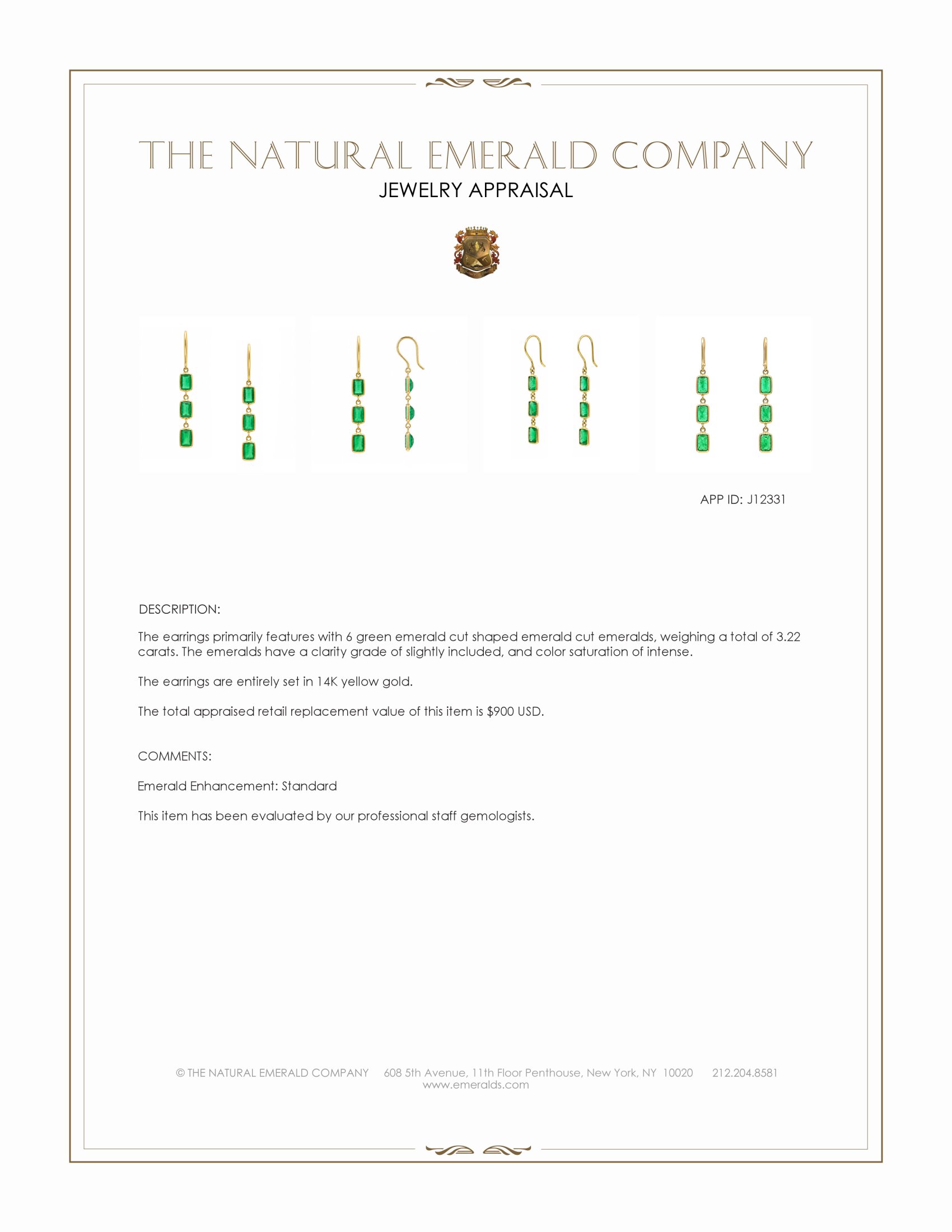 3.22 Ct.Tw. Emerald Bezel Earrings, 14K Yellow Gold