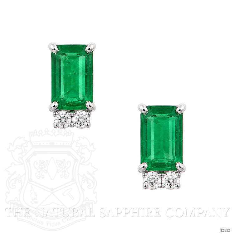 0.88 Ct.Tw. Emerald and Natural Diamond Studs Earrings, 18K White Gold