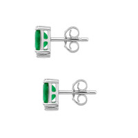 0.88 Ct.Tw.Total Carat Weight Emerald and Natural Diamond Studs Earrings, 18K White Gold Image