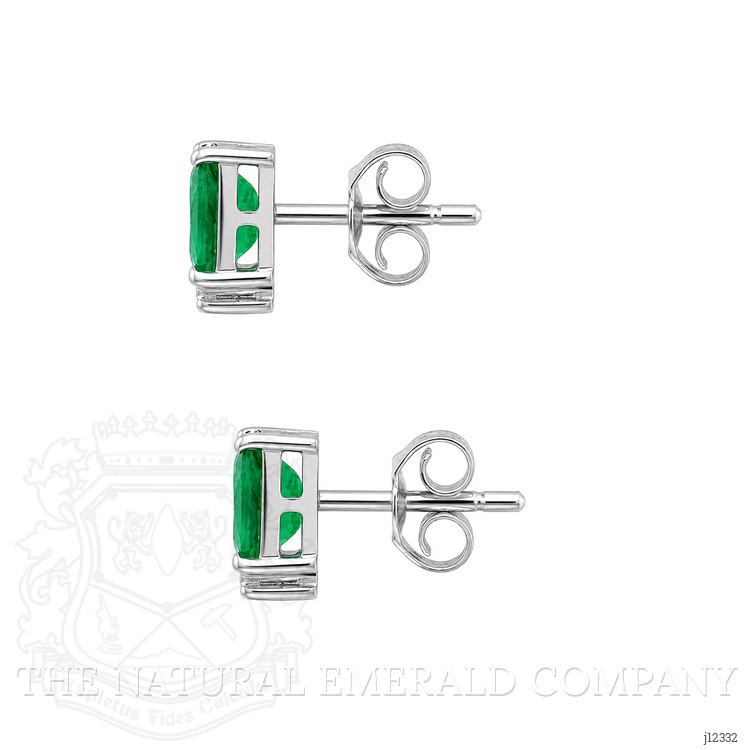 0.88 Ct.Tw. Emerald and Natural Diamond Studs Earrings, 18K White Gold