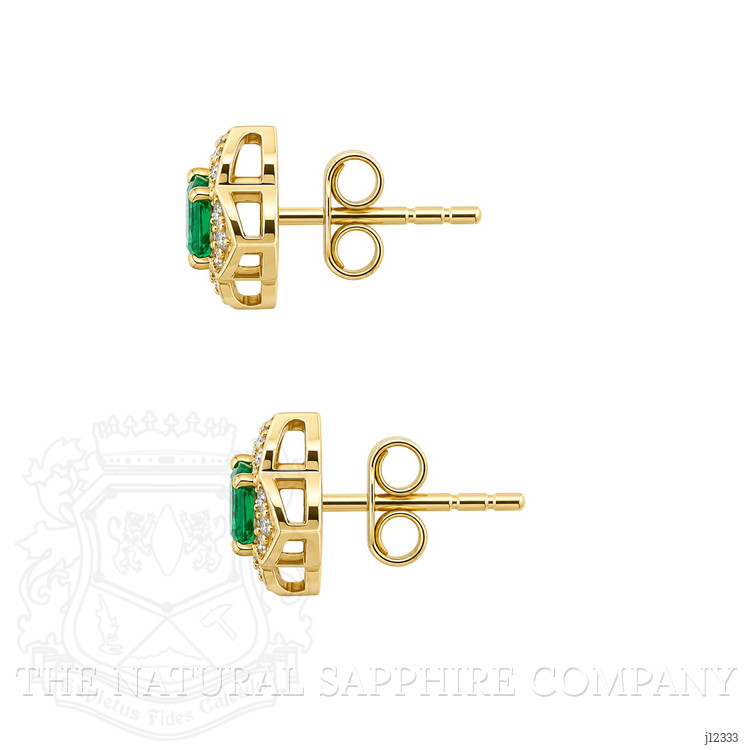 0.65 Ct.Tw. Emerald and Natural Diamond Studs Earrings, 14K Yellow Gold