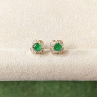 0.65&nbsp;Ct.Tw.Total Carat Weight Emerald and Natural Diamond Studs Earrings, 14K Yellow Gold Life Style
