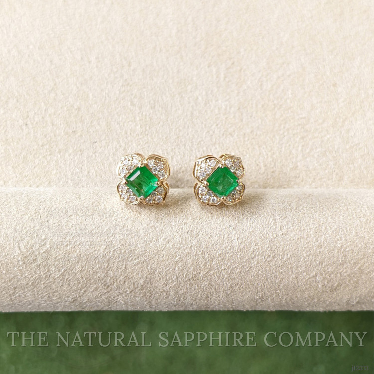 0.65 Ct.Tw. Emerald and Natural Diamond Studs Earrings, 14K Yellow Gold