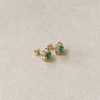 0.65&nbsp;Ct.Tw.Total Carat Weight Emerald and Natural Diamond Studs Earrings, 14K Yellow Gold Life Style