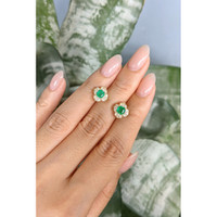 0.65 Ct.Tw.Total Carat Weight Emerald and Natural Diamond Studs Earrings, 14K Yellow Gold Life Style