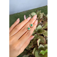0.65&nbsp;Ct.Tw.Total Carat Weight Emerald and Natural Diamond Studs Earrings, 14K Yellow Gold Life Style