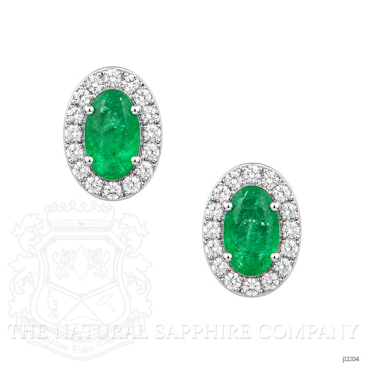 0.40 Ct.Tw. Emerald and Natural Diamond Studs Earrings, 14K White Gold