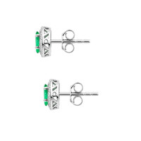 0.40 Ct.Tw.Total Carat Weight Emerald and Natural Diamond Studs Earrings, 14K White Gold Image
