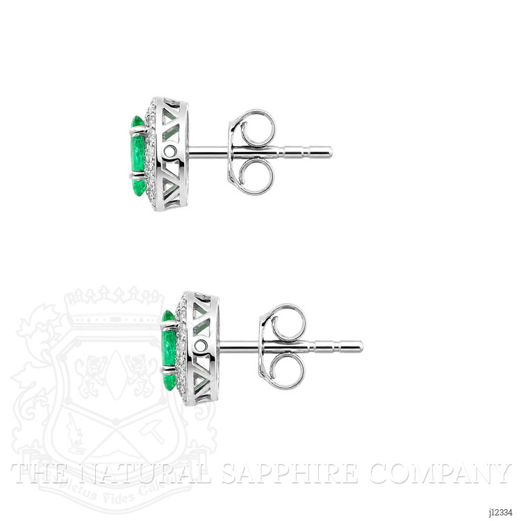 0.40 Ct.Tw. Emerald and Natural Diamond Studs Earrings, 14K White Gold
