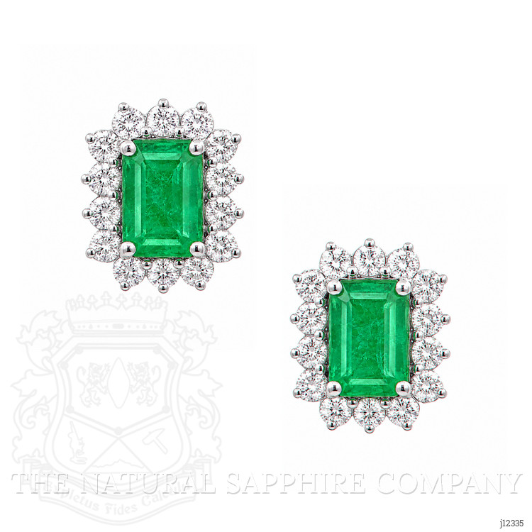 1.21 Ct.Tw. Emerald and Natural Diamond Studs Earrings, 14K White Gold