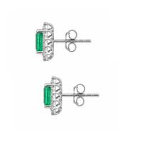 1.21 Ct.Tw.Total Carat Weight Emerald and Natural Diamond Studs Earrings, 14K White Gold Image
