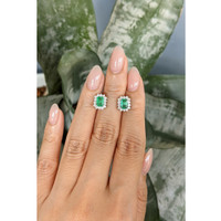 1.21&nbsp;Ct.Tw.Total Carat Weight Emerald and Natural Diamond Studs Earrings, 14K White Gold Life Style
