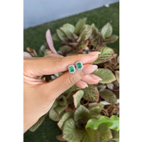 1.21 Ct.Tw.Total Carat Weight Emerald and Natural Diamond Studs Earrings, 14K White Gold Life Style