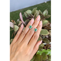 1.21 Ct.Tw.Total Carat Weight Emerald and Natural Diamond Studs Earrings, 14K White Gold Life Style