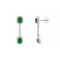 3.68 Ct.Tw.Total Carat Weight Emerald and Natural Diamond Pave Earrings, 14K White Gold Image