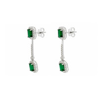 3.68 Ct.Tw.Total Carat Weight Emerald and Natural Diamond Pave Earrings, 14K White Gold Image