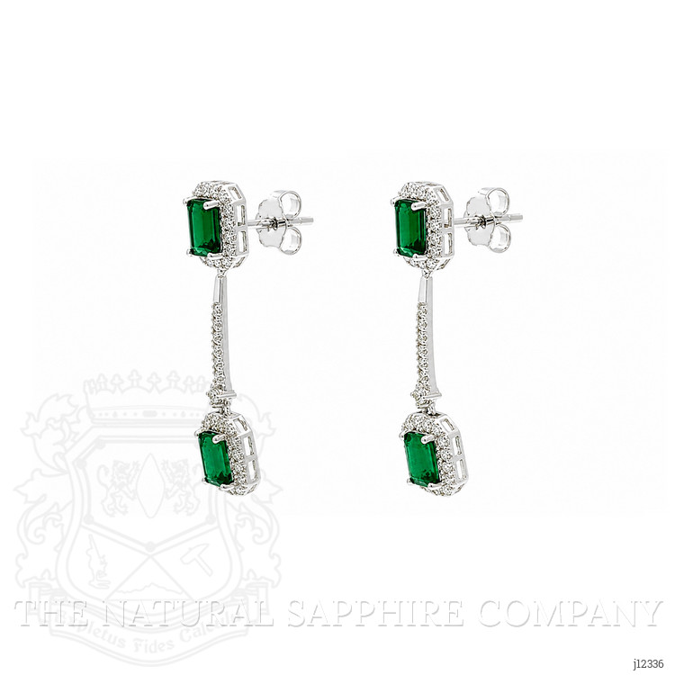 3.68 Ct.Tw. Emerald and Natural Diamond Pave Earrings, 14K White Gold