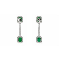3.68&nbsp;Ct.Tw.Total Carat Weight Emerald and Natural Diamond Pave Earrings, 14K White Gold Image