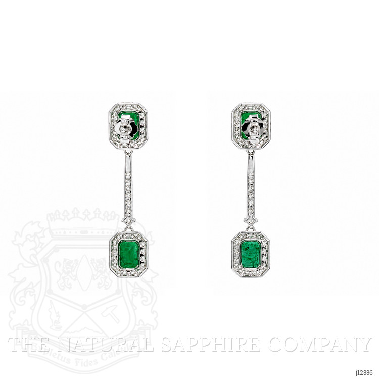 3.68 Ct.Tw. Emerald and Natural Diamond Pave Earrings, 14K White Gold