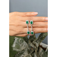 3.68 Ct.Tw.Total Carat Weight Emerald and Natural Diamond Pave Earrings, 14K White Gold Life Style