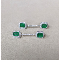 3.68 Ct.Tw.Total Carat Weight Emerald and Natural Diamond Pave Earrings, 14K White Gold Life Style
