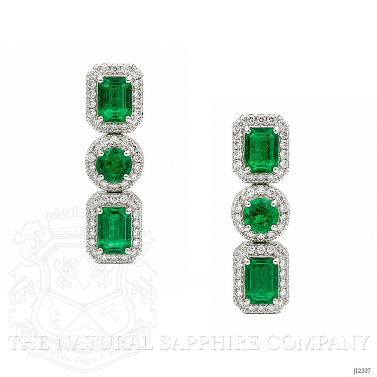 2.25 Ct.Tw. Emerald and Natural Diamond Pave Earrings, 18K White Gold