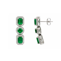 2.25&nbsp;Ct.Tw.Total Carat Weight Emerald and Natural Diamond Pave Earrings, 18K White Gold Image