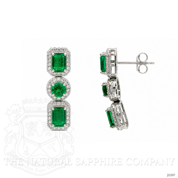 2.25 Ct.Tw. Emerald and Natural Diamond Pave Earrings, 18K White Gold