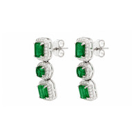2.25 Ct.Tw.Total Carat Weight Emerald and Natural Diamond Pave Earrings, 18K White Gold Image