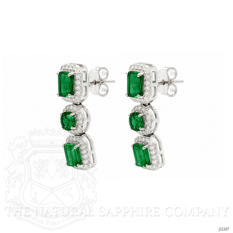 2.25 Ct.Tw. Emerald and Natural Diamond Pave Earrings, 18K White Gold