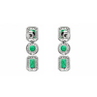2.25&nbsp;Ct.Tw.Total Carat Weight Emerald and Natural Diamond Pave Earrings, 18K White Gold Image