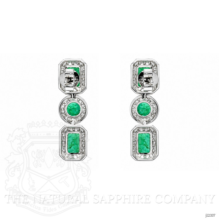 2.25 Ct.Tw. Emerald and Natural Diamond Pave Earrings, 18K White Gold