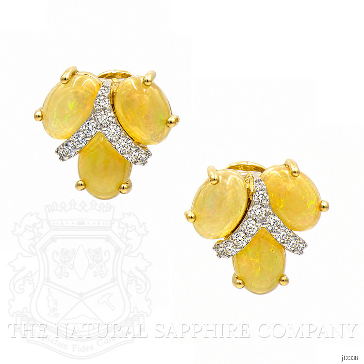 3.62 Ct.Tw. Multi Color Opal and Natural Diamond Studs Earrings, 14K Yellow Gold
