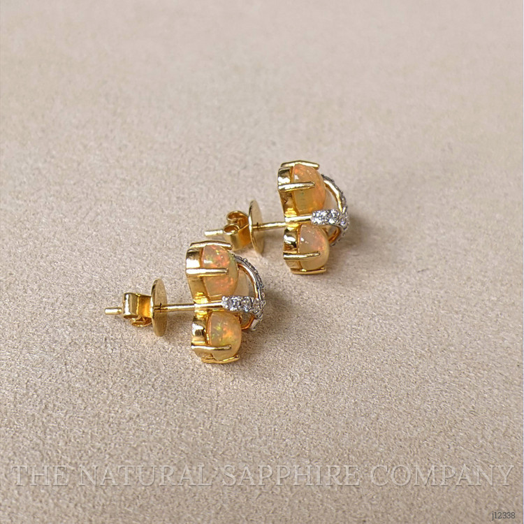 3.62 Ct.Tw. Multi Color Opal and Natural Diamond Studs Earrings, 14K Yellow Gold