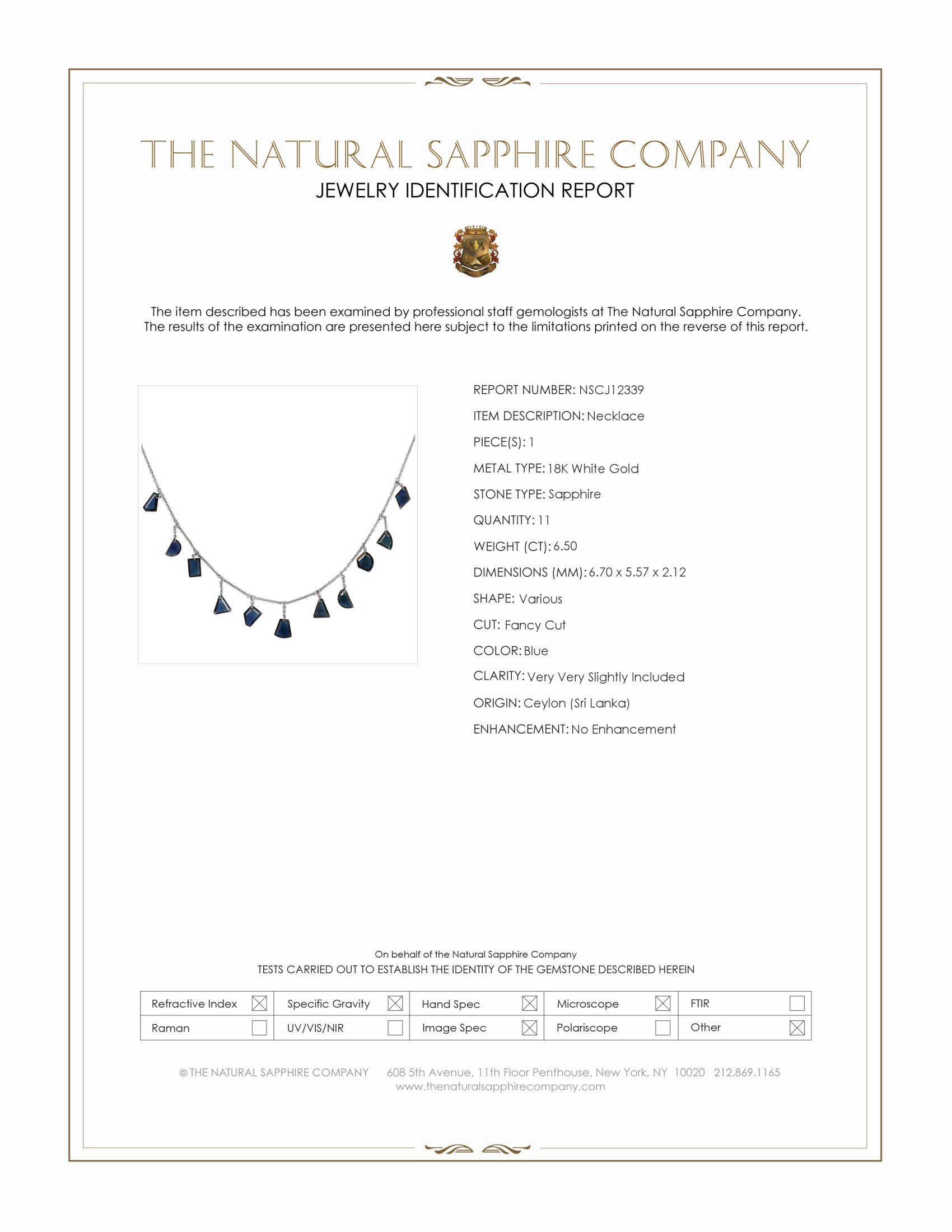 6.50 Ct. Blue Sapphire Solitaire Necklace, 18K White Gold