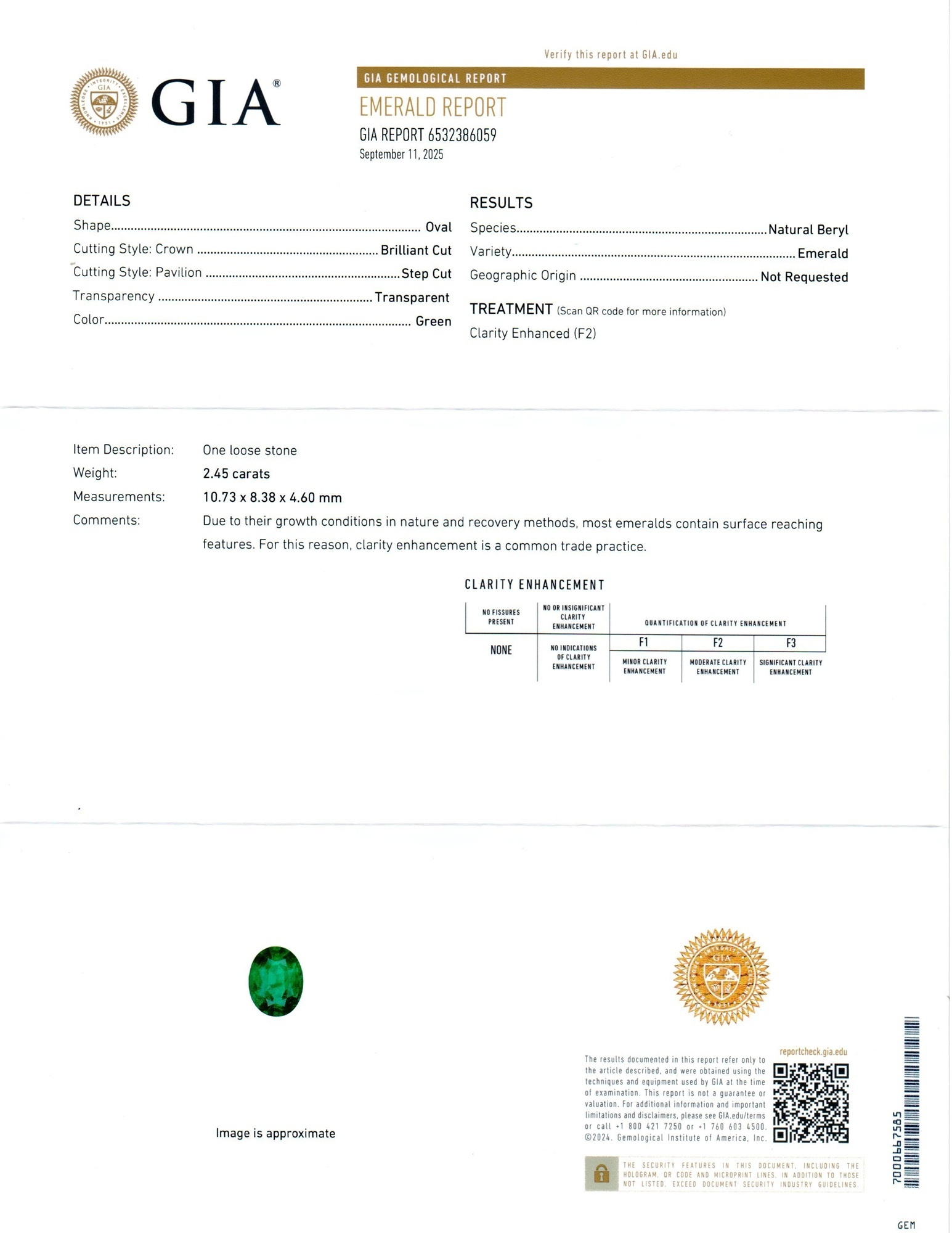 2.45 Ct. Emerald and Natural Diamond Pave Pendant, 18K White Gold