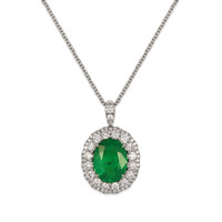 2.45 Ct. Emerald and Natural Diamond Pave Pendant, 18K White Gold Video