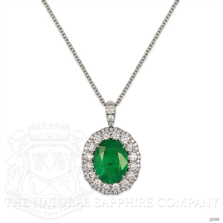 2.45 Ct. Emerald and Natural Diamond Pave Pendant, 18K White Gold