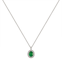 2.45 Ct. Emerald and Natural Diamond Pave Pendant, 18K White Gold Image