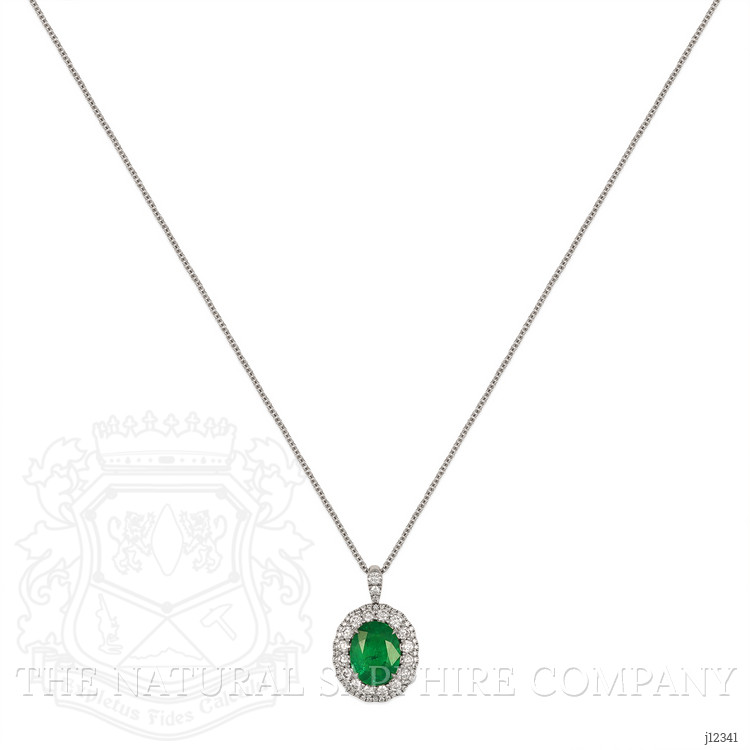 2.45 Ct. Emerald and Natural Diamond Pave Pendant, 18K White Gold