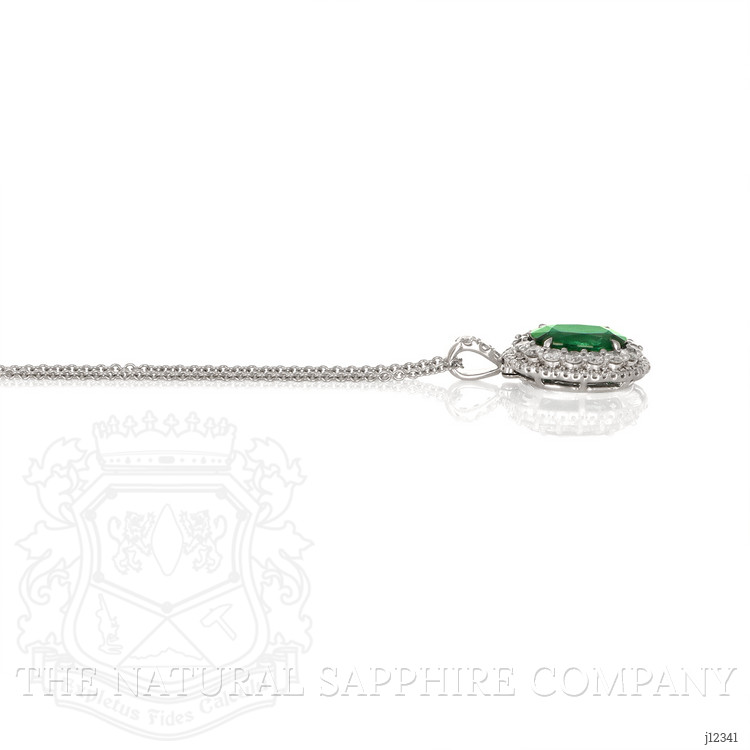 2.45 Ct. Emerald and Natural Diamond Pave Pendant, 18K White Gold