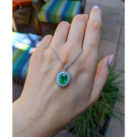 2.45 Ct. Emerald and Natural Diamond Pave Pendant, 18K White Gold Life Style