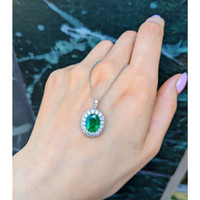 2.45 Ct. Emerald and Natural Diamond Pave Pendant, 18K White Gold Life Style