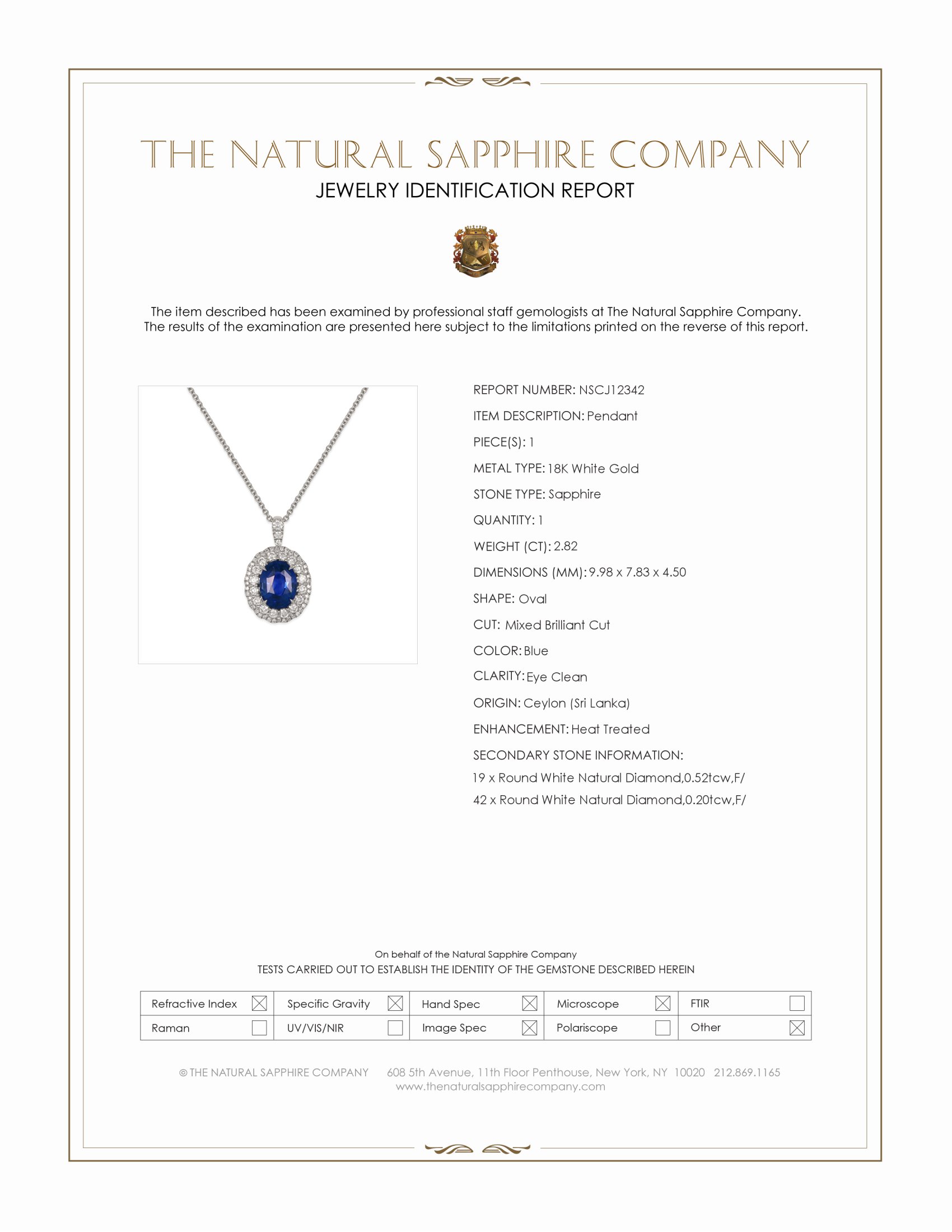 2.82 Ct. Blue Sapphire and Natural Diamond Pave Pendant, 18K White Gold