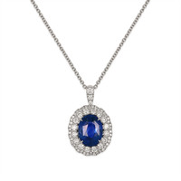 2.82 Ct. Blue Sapphire and Natural Diamond Pave Pendant, 18K White Gold Video