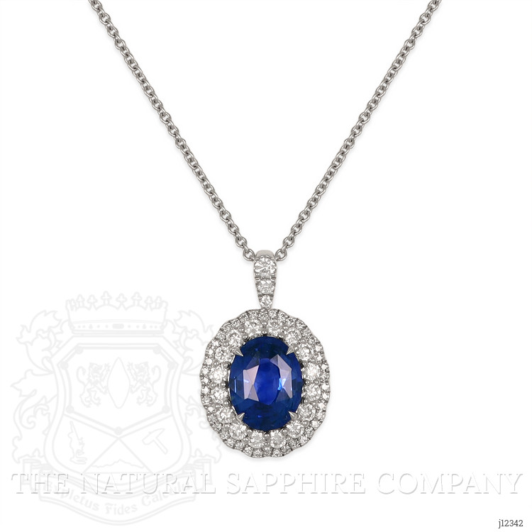 2.82 Ct. Blue Sapphire and Natural Diamond Pave Pendant, 18K White Gold